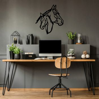 Decoratiune de perete, Horses, Metal, Dimensiune: 70 x 74 cm, Negru