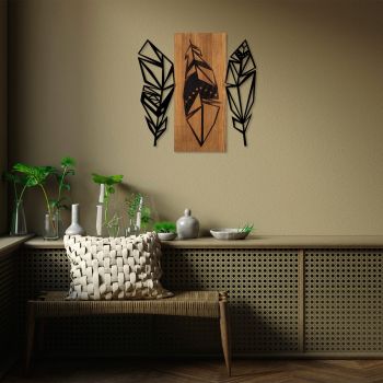 Decoratiune de perete, Leaves 2, 50% lemn/50% metal, Dimensiune: 58 x 59 cm, Nuc / Negru
