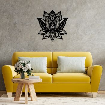 Decoratiune de perete, Lotus, Metal, Dimensiune: 70 x 70 cm, Negru