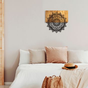 Decoratiune de perete, Mandala 4, 50% lemn/50% metal , Dimensiune: 59 x 58 x 3 cm, Negru