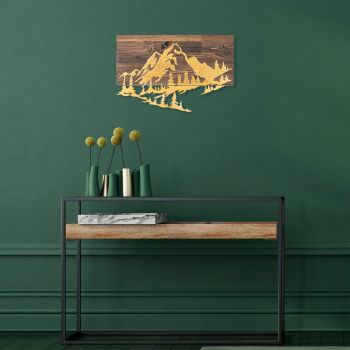 Decoratiune de perete, Mountain v2, 50% lemn/50% metal, Dimensiune: 58 x 38 cm, Nuc / Aur