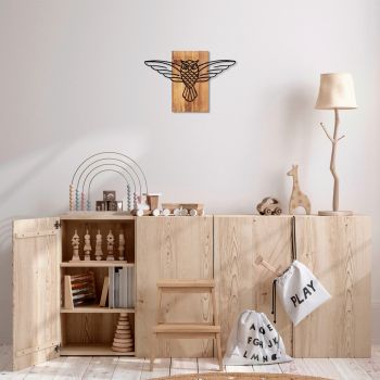 Decoratiune de perete, Owl, 50% lemn/50% metal, Dimensiune: 38 x 3 x 25 cm, Nuc negru