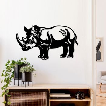 Decoratiune de perete, Rhino, Metal, 70 x 39 cm, Negru