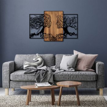 Decoratiune de perete, Tree Love, 50% lemn/50% metal, Dimensiune: 125 x 3 x 79 cm, Nuc negru