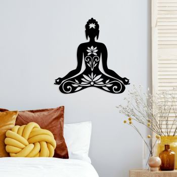 Decoratiune de perete, Yoga 5, Metal, Dimensiune: 70 x 70 cm, Negru