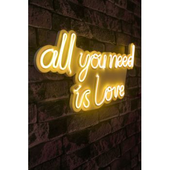 Decoratiune luminoasa LED, All You Need is Love, Benzi flexibile de neon, DC 12 V, Galben