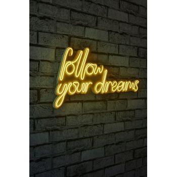 Decoratiune luminoasa LED, Follow Your Dreams, Benzi flexibile de neon, DC 12 V, Galben