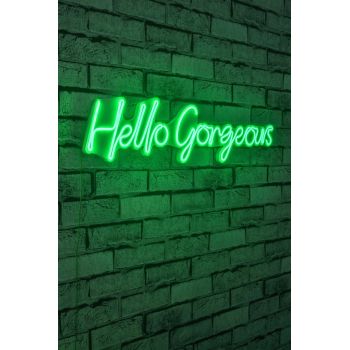 Decoratiune luminoasa LED, Hello Gorgeous, Benzi flexibile de neon, DC 12 V, Verde
