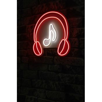 Decoratiune luminoasa LED, Music Sound Headphones, Benzi flexibile de neon, DC 12 V, Rosu/Alb
