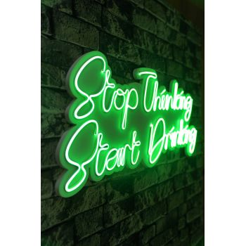 Decoratiune luminoasa LED, Stop Thinking Start Drinking, Benzi flexibile de neon, DC 12 V, Verde