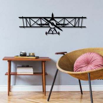 Decoratiune de perete, Airplane, Metal, 70 x 23 cm, Negru