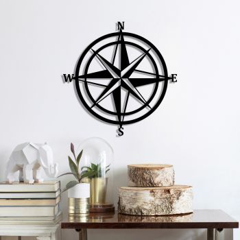 Decoratiune de perete, Compass, Metal, Dimensiune: 55 x 55 cm, Negru