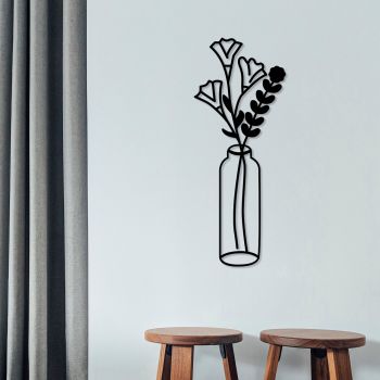 Decoratiune de perete, Flower 6, Metal, Dimensiune: 24 x 60 cm, Negru
