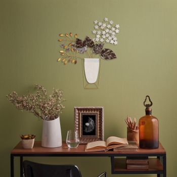 Decoratiune de perete, Flowers in Pots, Metal, Dimensiune: 47 x 55 cm, Multicolor