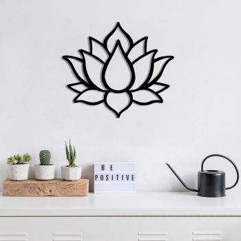Decoratiune de perete, Lotus Flower 1, Metal, Dimensiune: 50 x 43 cm, Negru