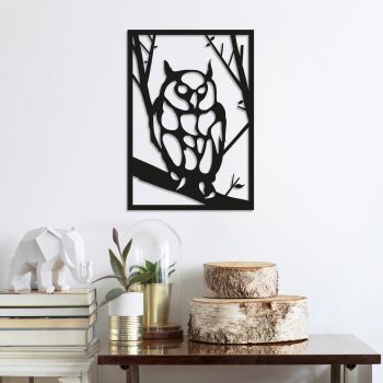 Decoratiune de perete, Owl, Metal, Dimensiune: 35 x 50 cm, Negru