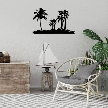 Decoratiune de perete, Palm Trees, Metal, 70 x 42 cm, Negru