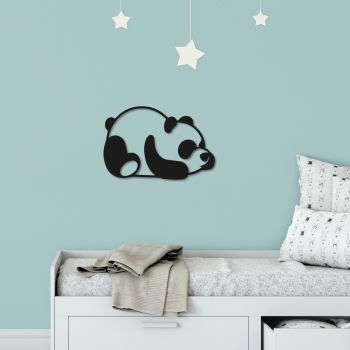 Decoratiune de perete, Panda, Metal, Dimensiune: 50 x 35 cm, Negru