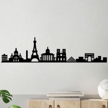 Decoratiune de perete, Paris Skyline, Metal, Dimensiune: 120 x 29 cm, Negru