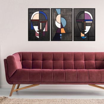 Decoratiune de perete, Persona, Placaj, 39 x 59 cm, 3 piese, Multicolor