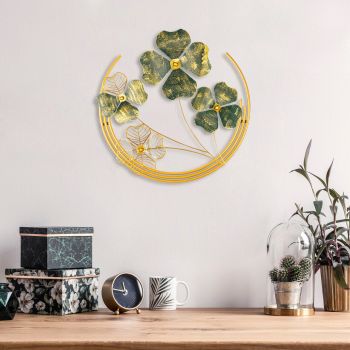 Decoratiune de perete, Shihezi, Metal, Dimensiune: 50 x 50 x 5 cm, Verde / Aur