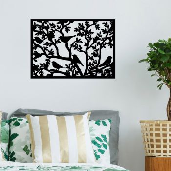 Decoratiune de perete, Tree Branch Birds 2, Metal, Dimensiune: 59 x 41 cm, Negru