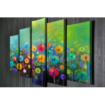 Set 5 tablouri decorative, BC55, Canvas, 70 x 20 cm, Multicolor