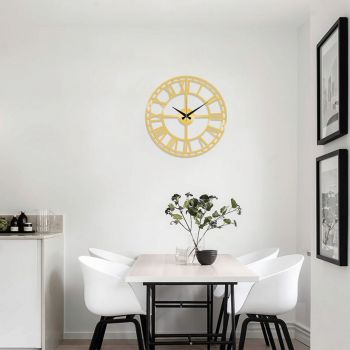 Ceas de perete, Metal Wall Clock 2, Metal, Dimensiune: 48 x 48 cm, Auriu