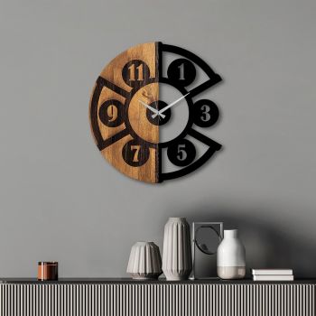 Ceas de perete, Pizza Slice, Lemn/metal, Dimensiune: 56 x 3 x 56 cm, Nuc / Negru