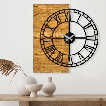 Ceas de perete, Wooden Clock 10, Lemn/metal, Dimensiune: 55 x 3 x 58 cm, Nuc / Negru
