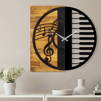 Ceas de perete, Wooden Clock 11, Lemn/metal, Dimensiune: 58 x 3 x 58 cm, Nuc / Negru