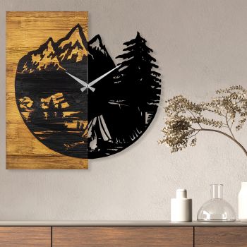 Ceas de perete, Wooden Clock 19, Lemn/metal, Dimensiune: 56 x 3 x 58 cm, Nuc / Negru