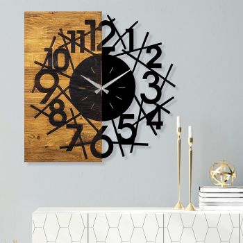 Ceas de perete, Wooden Clock 26, Lemn/metal, Dimensiune: 59 x 3 x 58 cm, Nuc / Negru