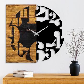 Ceas de perete, Wooden Clock 3, Lemn/metal, Dimensiune: 58 x 3 x 58 cm, Nuc / Negru