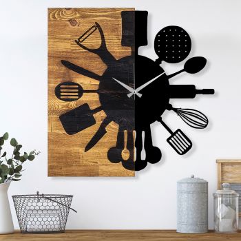 Ceas de perete, Wooden Clock 32, Lemn/metal, Dimensiune: 60 x 3 x 58 cm, Nuc / Negru