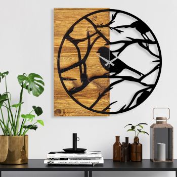 Ceas de perete, Wooden Clock 35, Lemn/metal, Dimensiune: 58 x 3 x 58 cm, Nuc / Negru