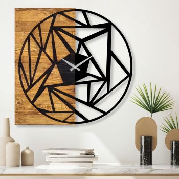 Ceas de perete, Wooden Clock 36, Lemn/metal, Dimensiune: 60 x 3 x 58 cm, Nuc / Negru