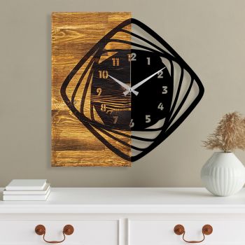 Ceas de perete, Wooden Clock 4, Lemn/metal, Dimensiune: 57 x 3 x 58 cm, Nuc / Negru
