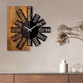 Ceas de perete, Wooden Clock 40, Lemn/metal, Dimensiune: 56 x 3 x 58 cm, Nuc deschis / Negru