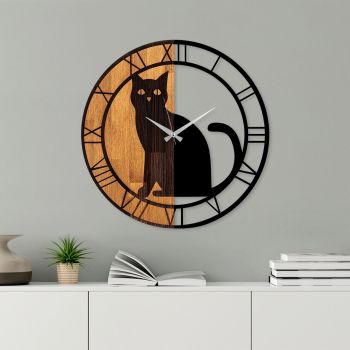 Ceas de perete, Wooden Clock, Lemn/metal, ø56 cm, Nuc / Negru ieftin