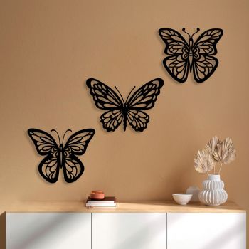 Decoratiune de perete, Butterflies 3, Metal, 32 x 26 cm, Negru