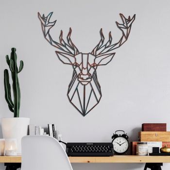 Decoratiune de perete, Deer, Metal, Latime: 60 cm / Inaltime: 65 cm, Multicolor
