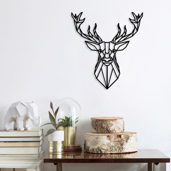Decoratiune de perete, Deer4, Metal, Dimensiune: 60 x 65 cm, Negru