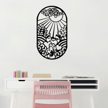 Decoratiune de perete, Sun Flower, Metal, Dimensiune: 39 x 68 cm, Negru
