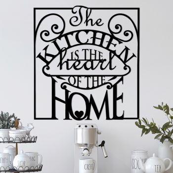 Decoratiune de perete, The Kitchen Is The Heart Of The Home, Metal, Dimensiune: 56 x 0,15 x 53 cm, Negru