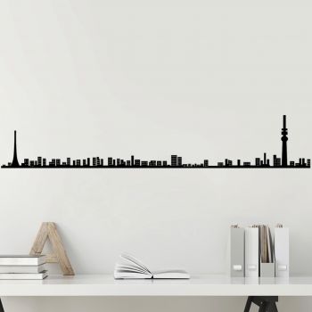 Decoratiune de perete, Tokyo Skyline, Metal, Dimensiune: 120 x 21 cm, Negru