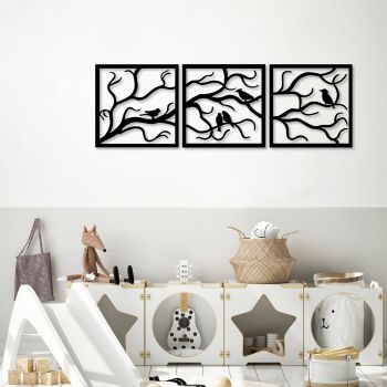 Decoratiune de perete, Tree 15, Metal, Dimensiune: 150 x 50 cm, Negru