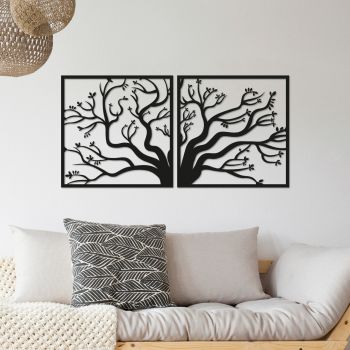 Decoratiune de perete, Tree, Metal, 100 x 50 cm, Negru