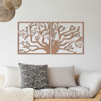 Decoratiune de perete, Tree2, Metal, 100 x 50 cm, Cupru
