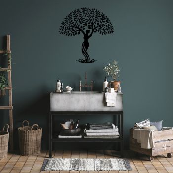 Decoratiune de perete, Women And Tree, Metal, Dimensiune: 69 x 70 cm, Negru